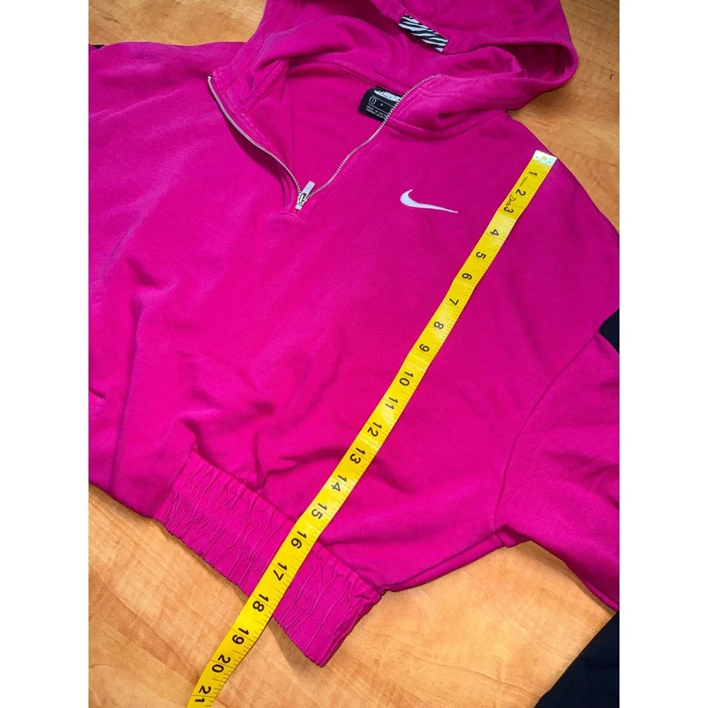 Nike Womens Quarter Zip Cropped Hoodie‎ Pink Black Swoosh Fleece Small